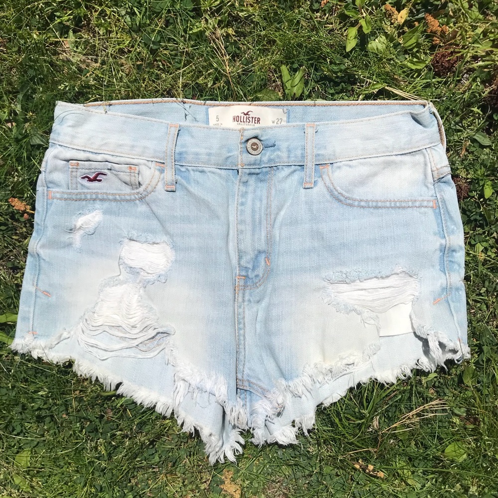 Hollister Light Wash High Waisted Frayed Shorts